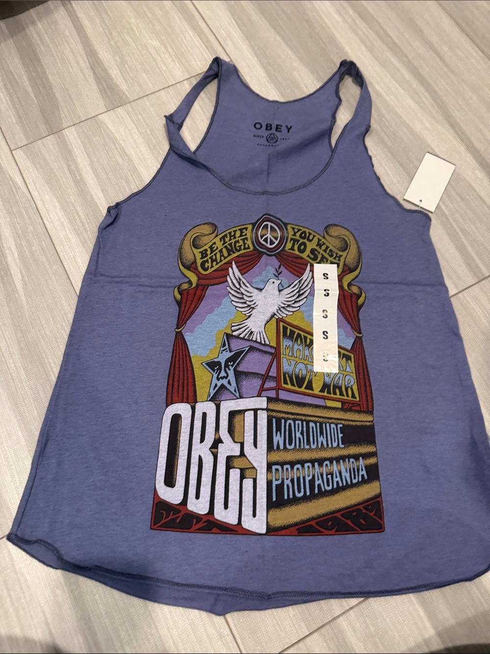 Obey Women's Purple Graphic Racerback Tank - Peace Dove Design